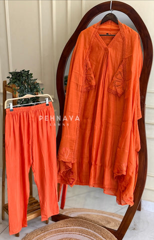 Embroidered V-Neck A-Line Suit Set