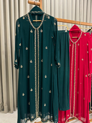 Premium Georgette handworked jacket style suit- 6792