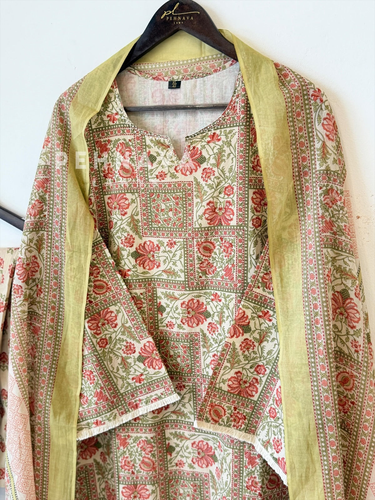 Printed Cotton Suit with bell Sleeves-6219