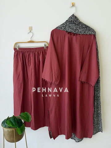 Animal Printed Dupatta Three Piece Set-2396