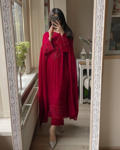 Georgette Red Party wear Dress