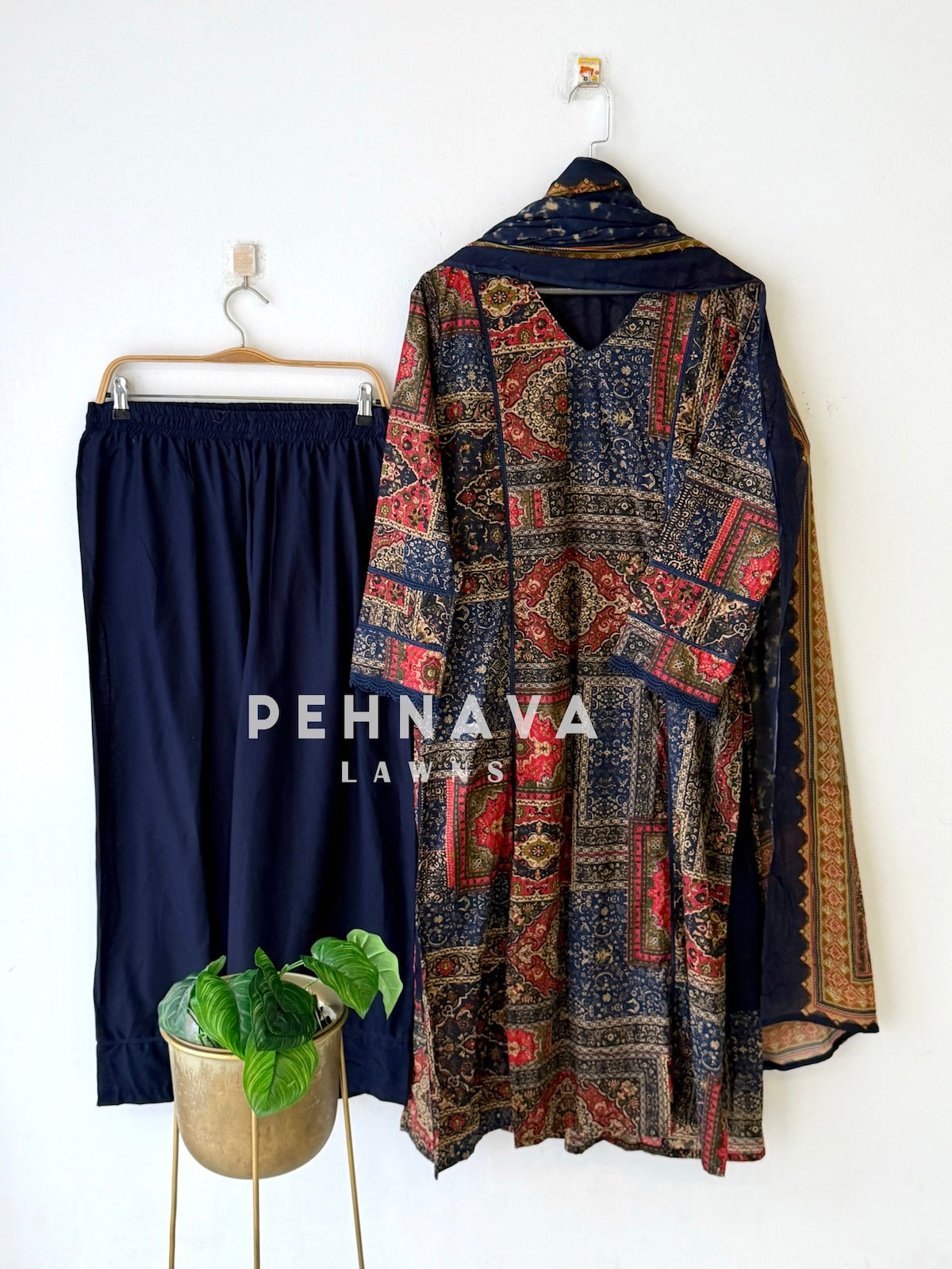 Ajrak Printed Three Piece Set
