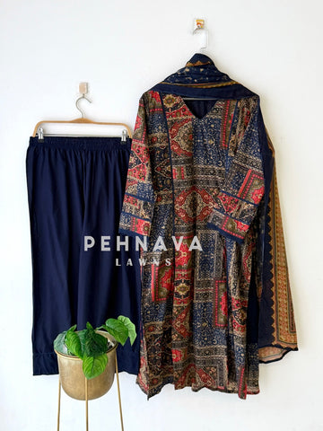 Ajrak Printed Three Piece Set