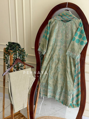 Embroidered Printed Suit Set-2001-5