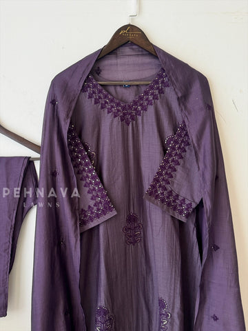 Chanderi Embroidered Suit Set 3220 - Pehnava Lawns