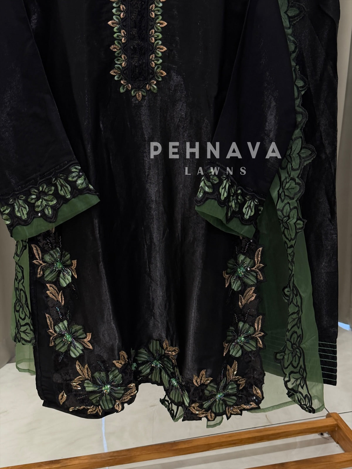 Floral Embroidered Three Piece Suit-1590