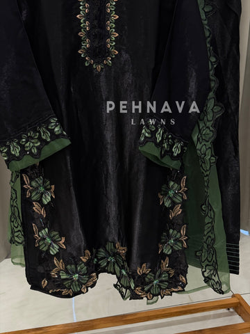Floral Embroidered Three Piece Suit-1590