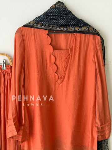 Farshi Shalwar Set with Ajrak Printed Dupatta-B269 (With Assorted Color and print Dupatta)