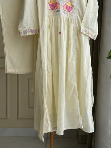 Pure Cotton Self-Embroidered pleated suit