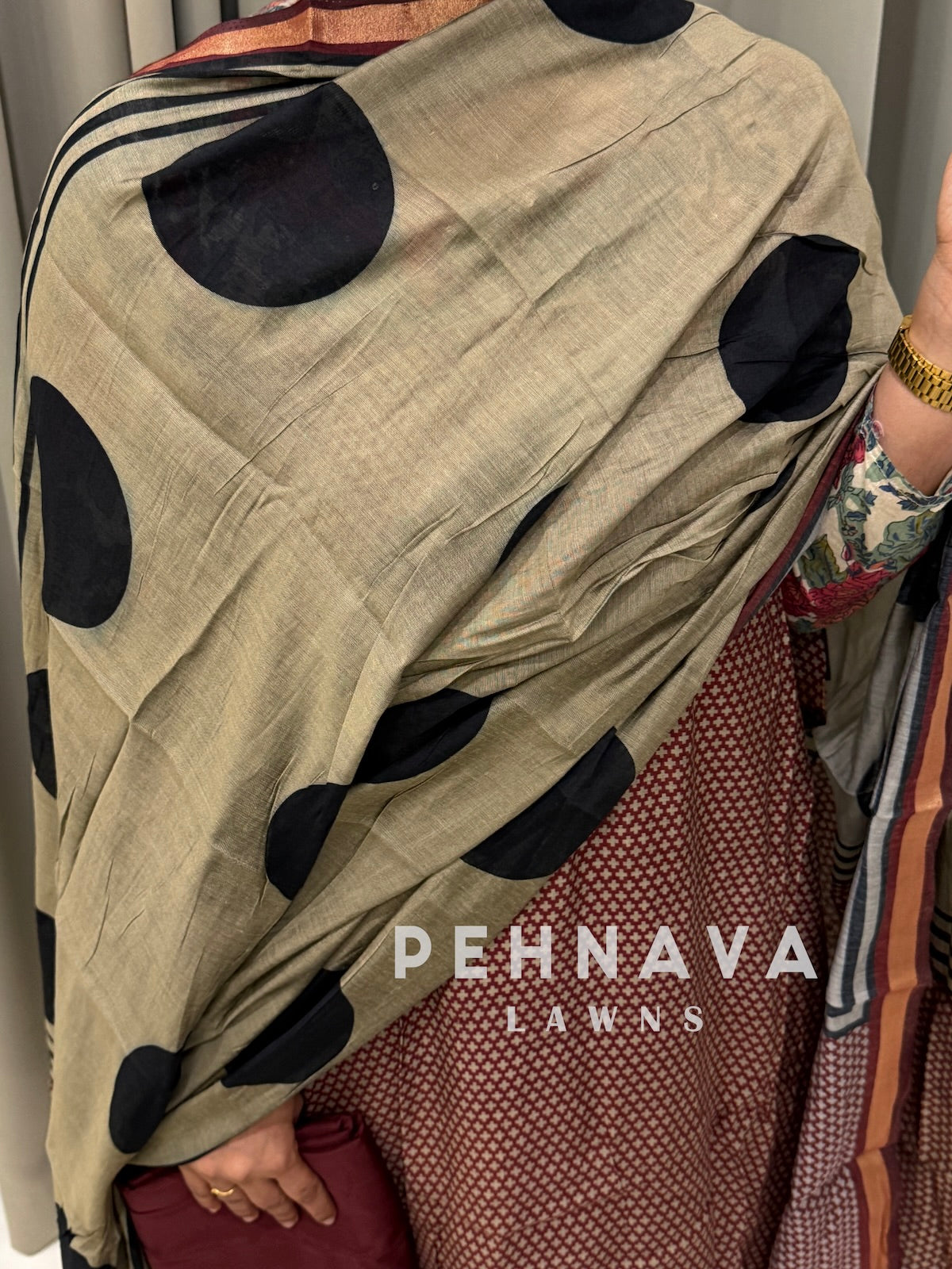 Maheshwari Unstitched Suit With Polka Dot Dupatta-4559