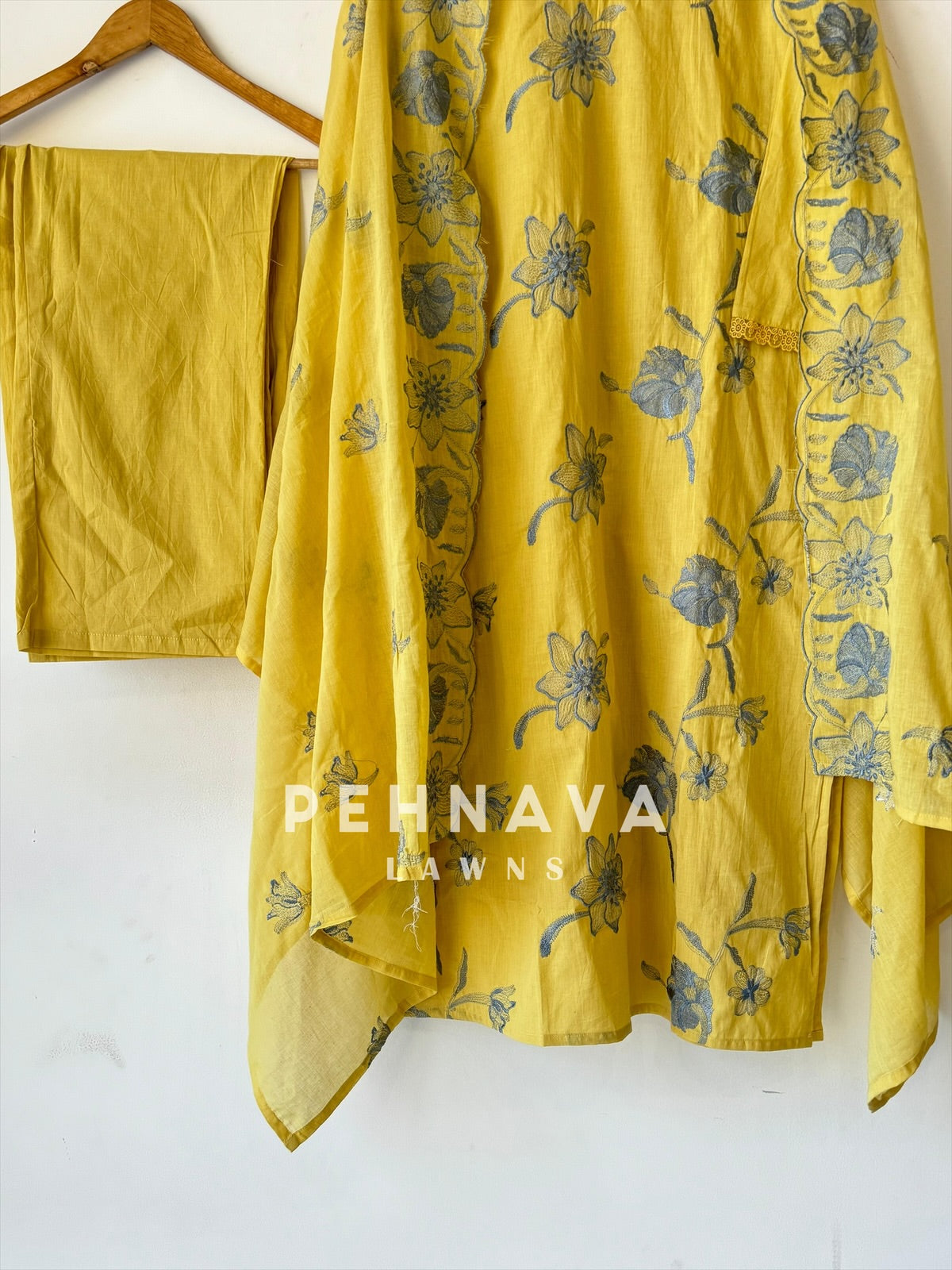 Yellow Embroidered Premium Cotton Suit Set