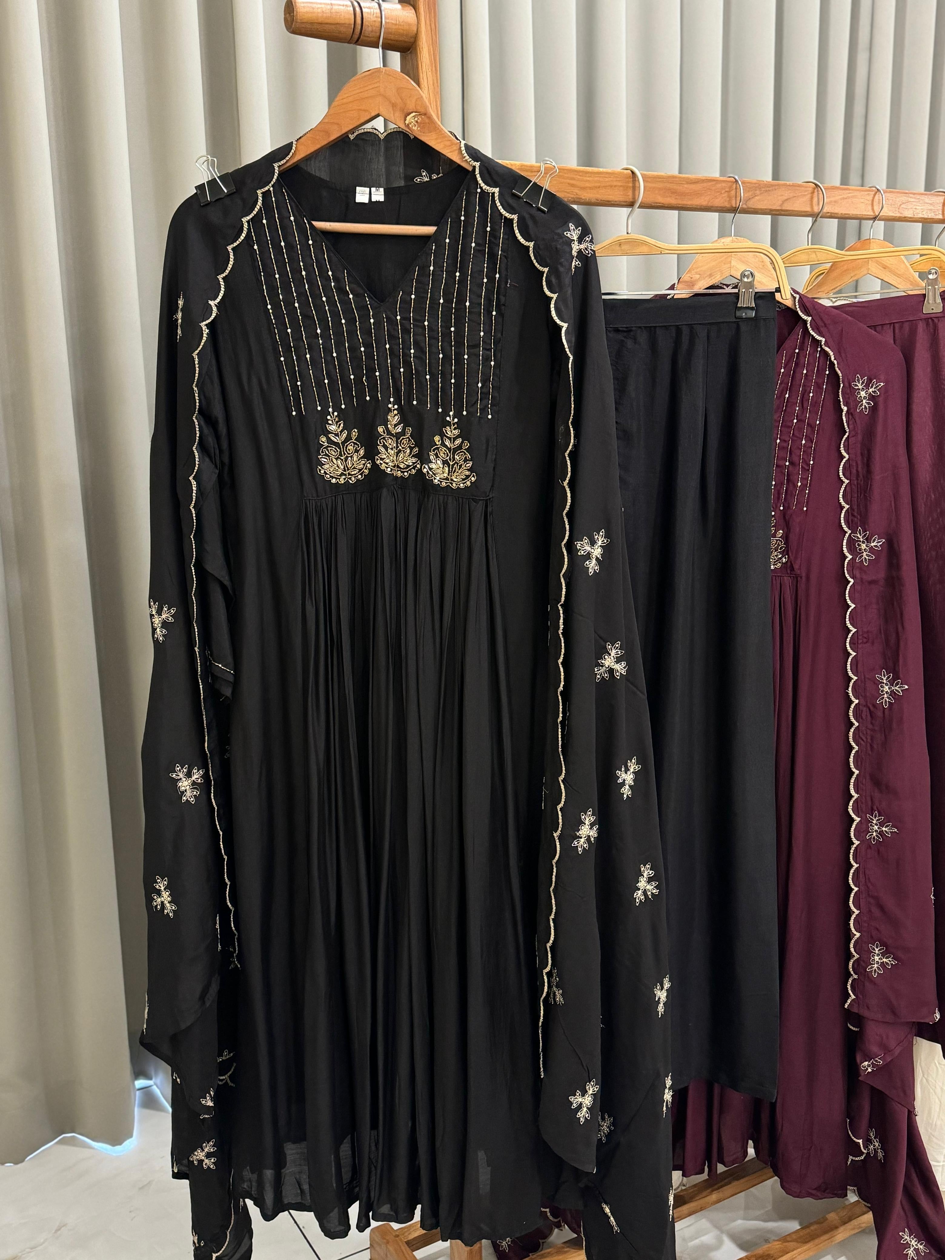 Handworked Anarkali pleated suit with scalloped dupatta