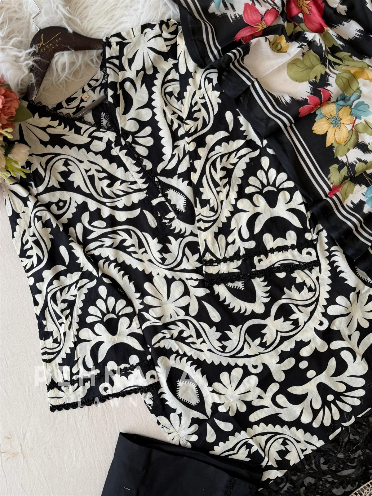 Printed casual suit with Cotton dupatta-1066