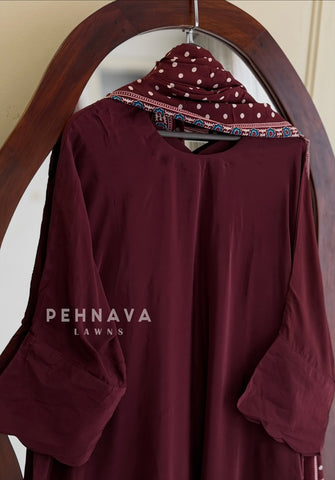 Ajrak Printed Dupatta Kaftan Suit Set