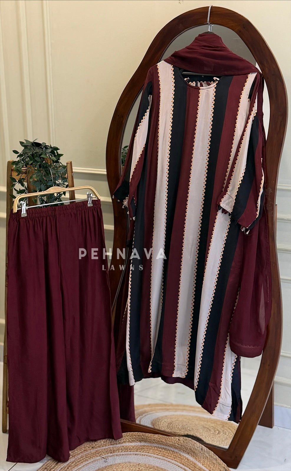 Striped Crepe Suit Set