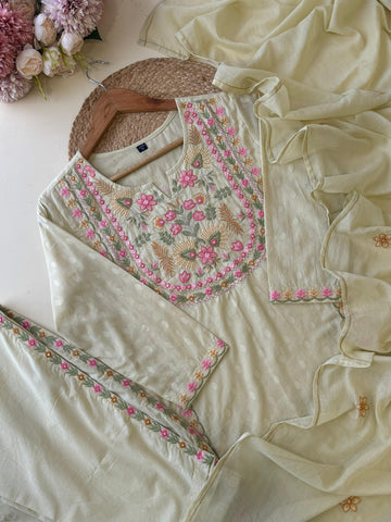 Pure Cotton Floral Embroidered Suit-3939