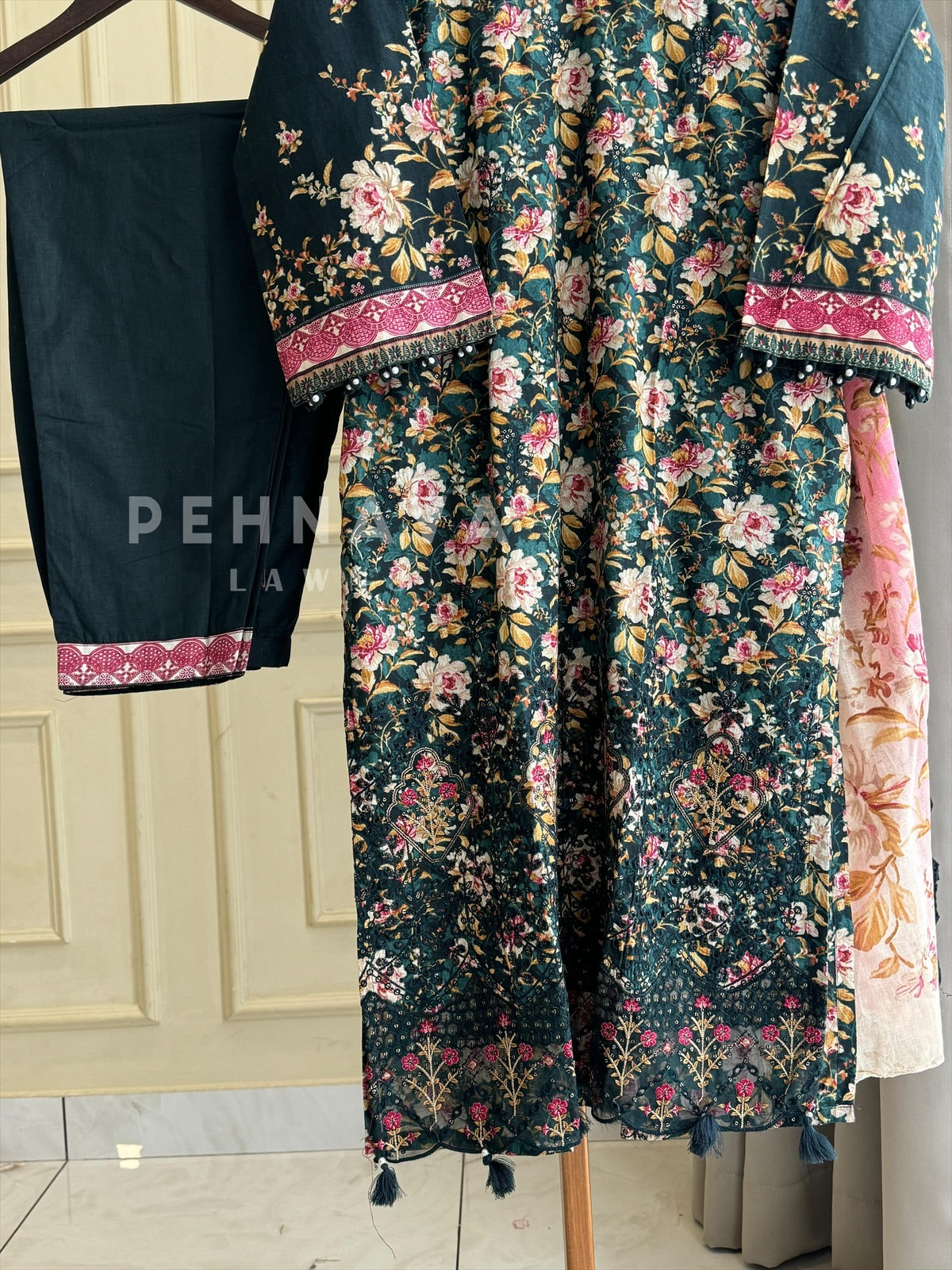 Printed Suit ft Embroidered  and lace detailing-1210 - Pehnava Lawns