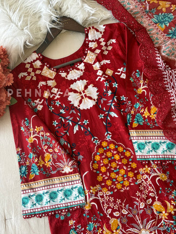 Floral Work Cotton Suit Set 1101