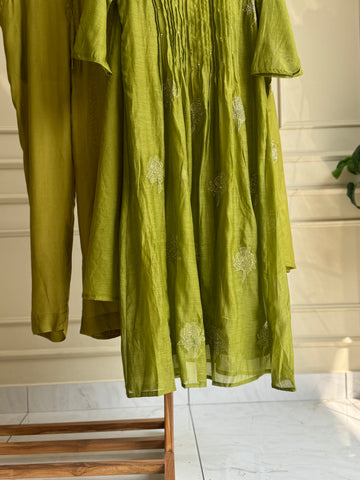 Premium mul silk pleated embroidered suit -color options 4468