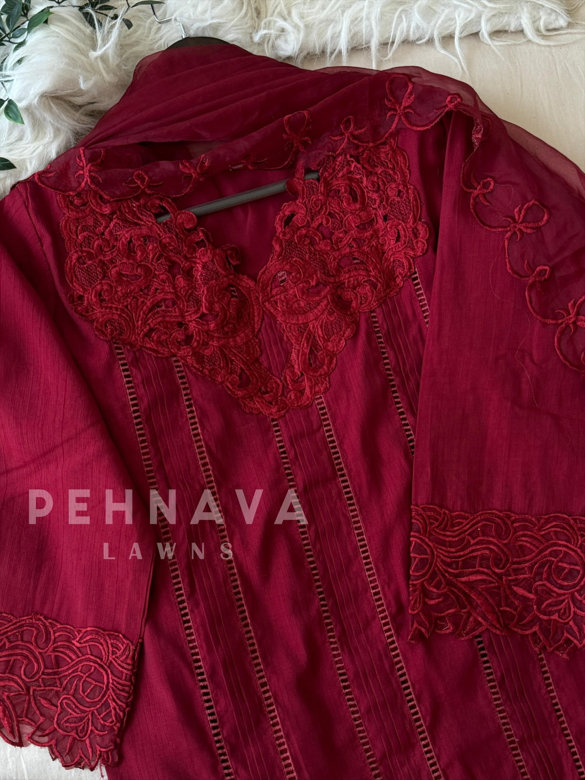 Designer Tunic Dress with embroidered organza Dupatta - Pehnava Lawns
