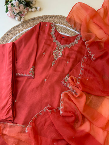 Russian silk suit with ombre scallop dupatta-8650