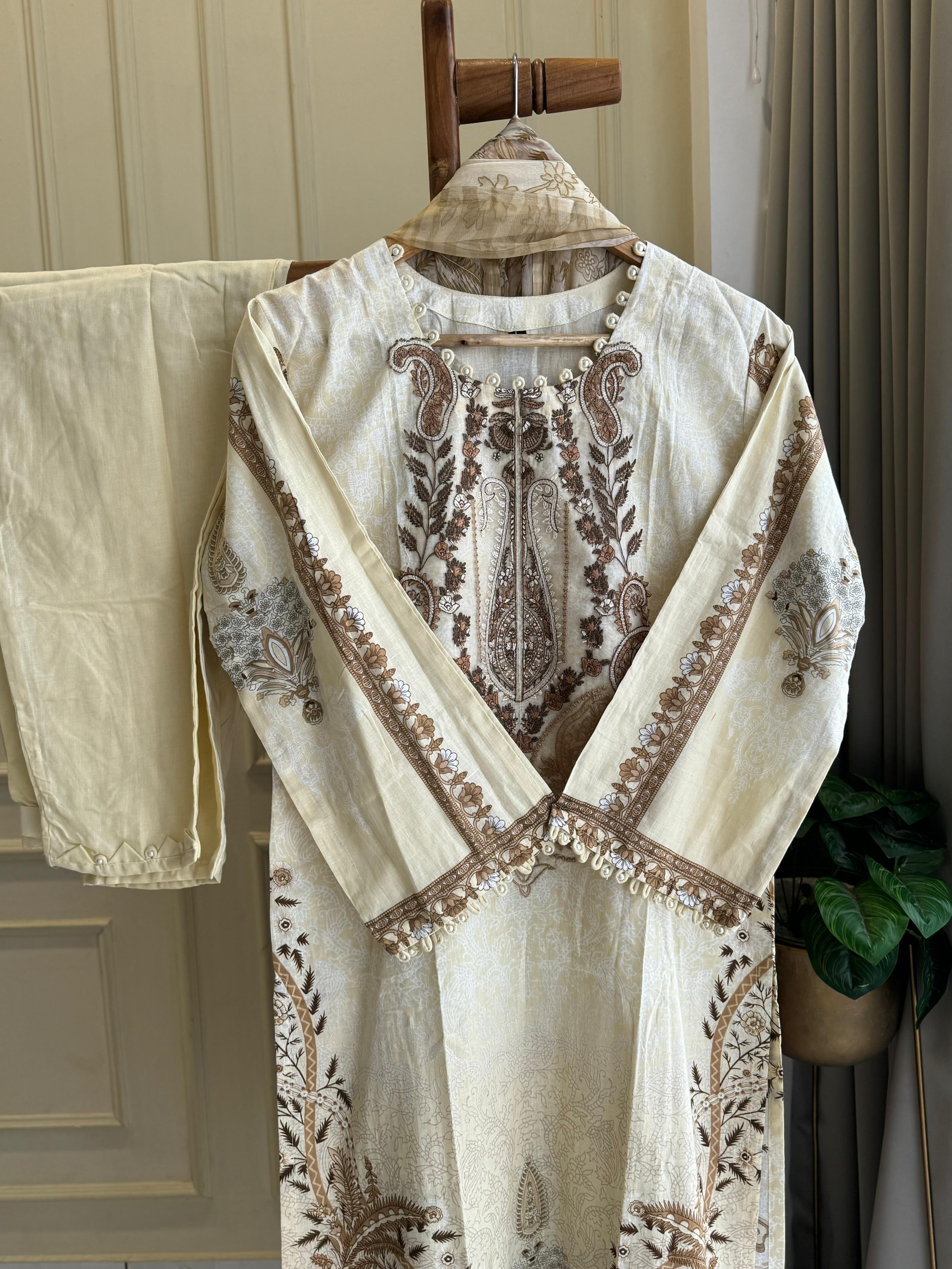 New Stitched Embellished Floral Suit-6