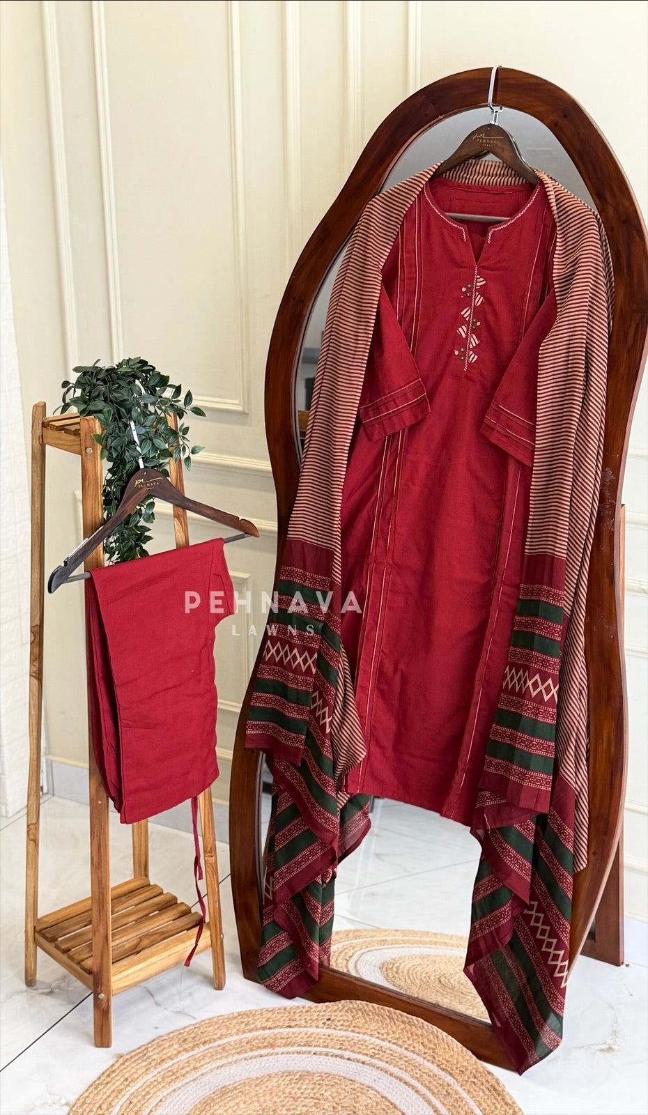Mirror Embroidered Three Piece Set