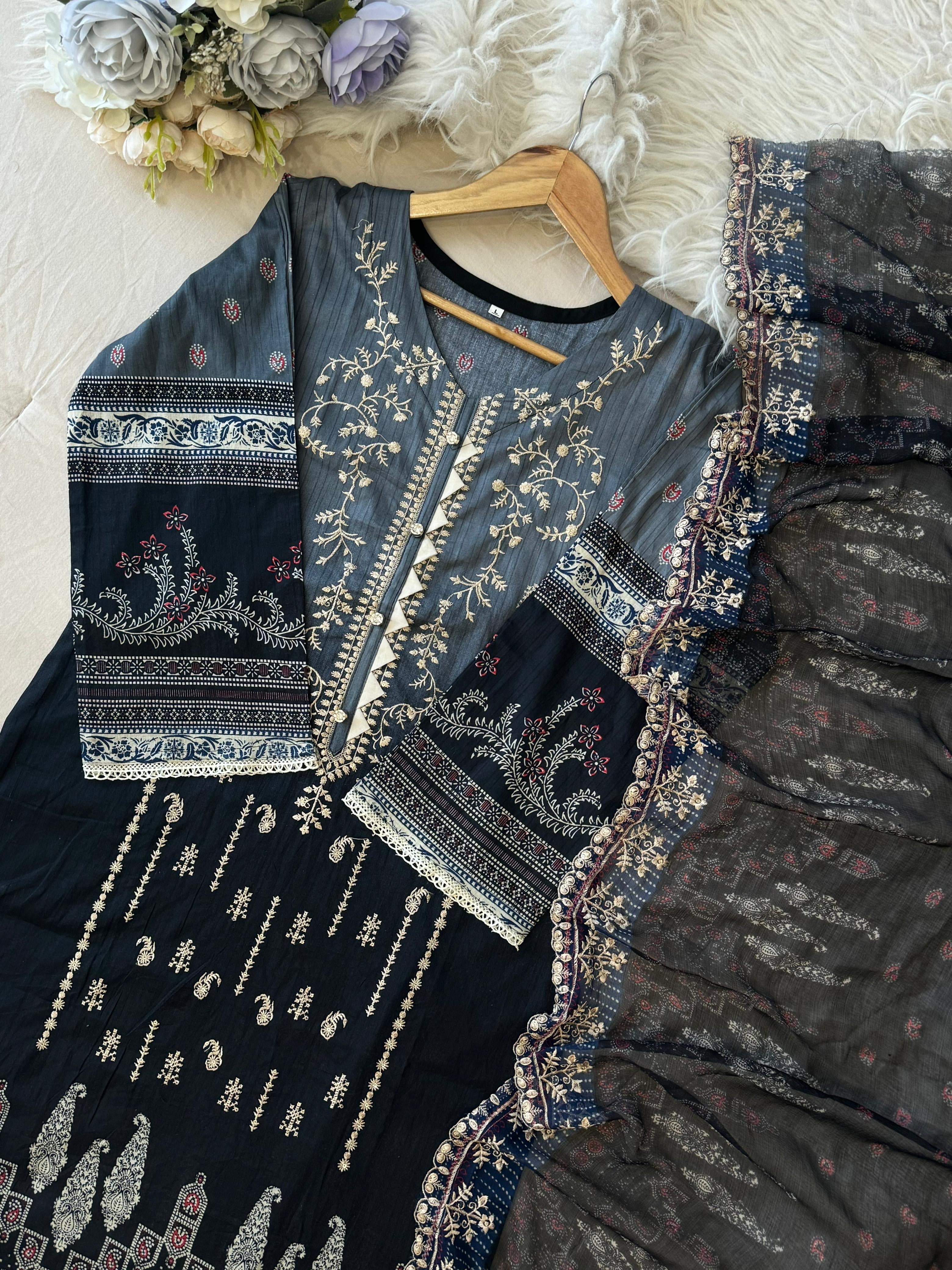 Black Mirage Embroidered Suit Set