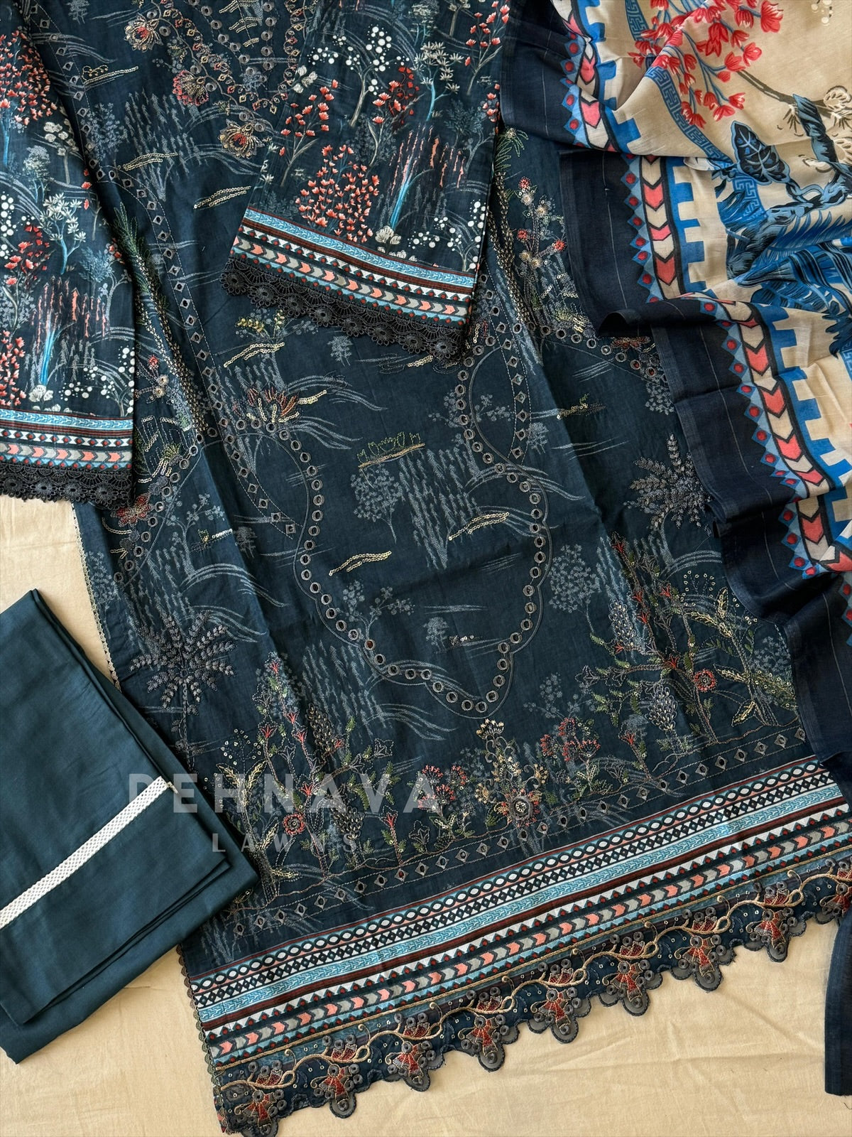 Unstitched Cotton Lawn Suit-No.8 - Pehnava Lawns