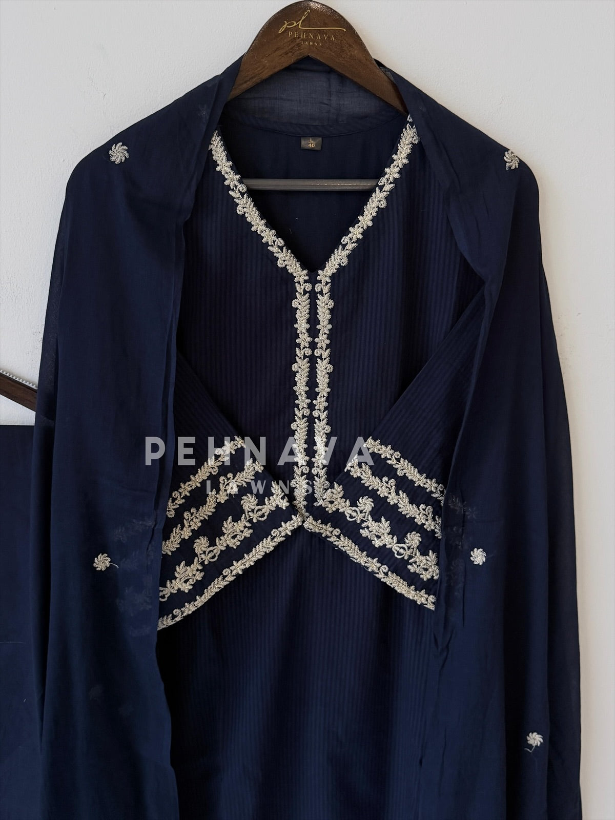 Cotton Embroidered Three Piece Suit-1001