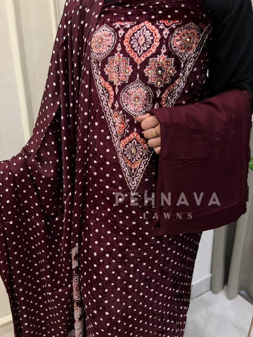 V-Neck Velvet Touch Ajrakh Suit - Pehnava Lawns