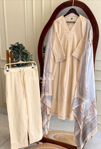 Pintuck & Lace Trim Kurta Set 6606