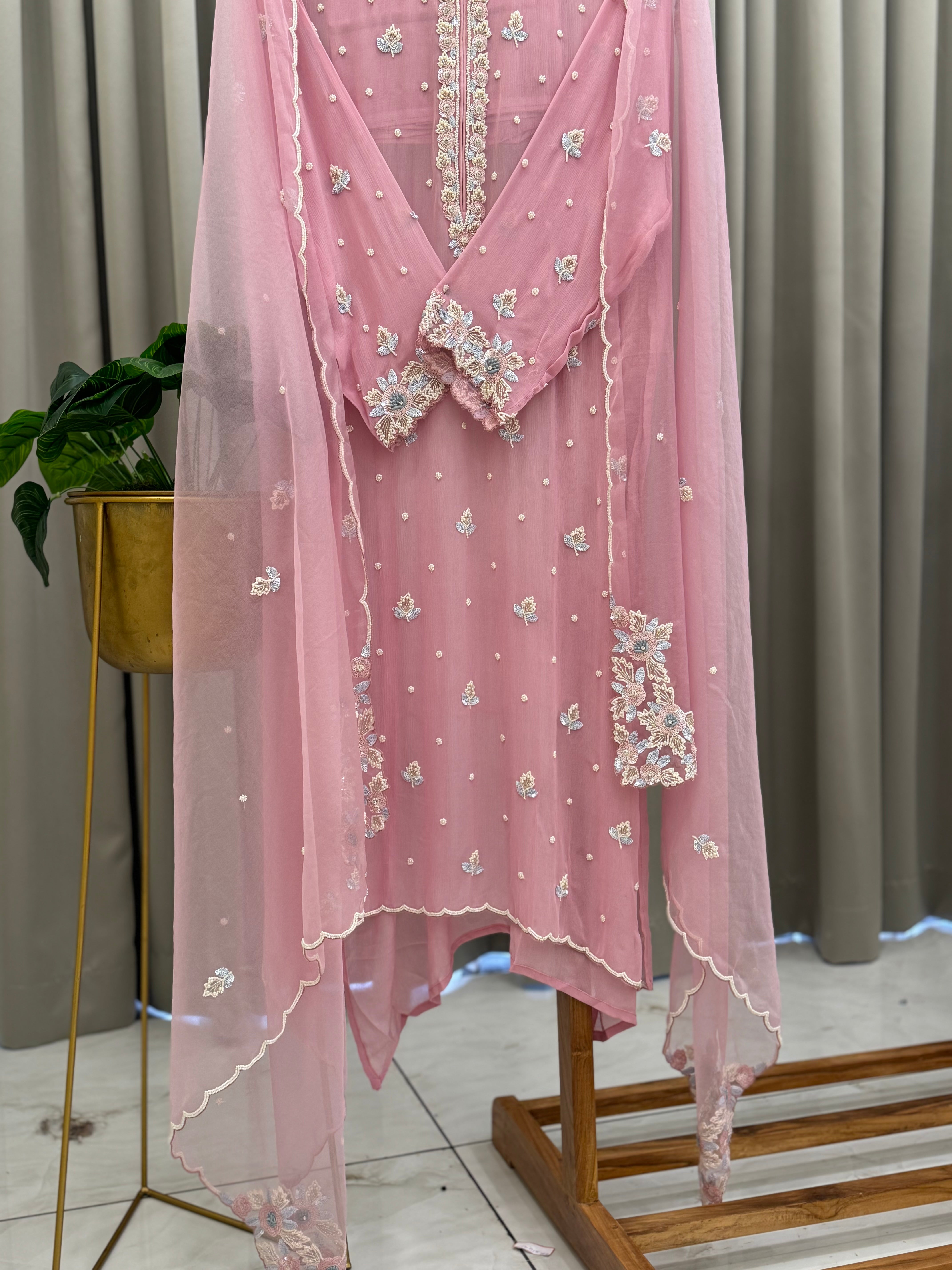 Premium Chiffon handwork suit with bottom and organza dupatta-903