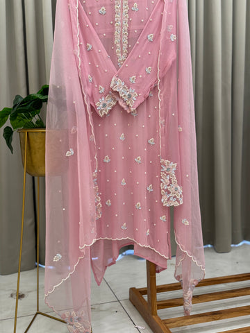 Premium Chiffon handwork suit with bottom and organza dupatta-903