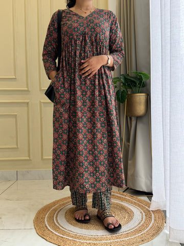 Ajrak Printed 2piece Coord set-Green&Blue