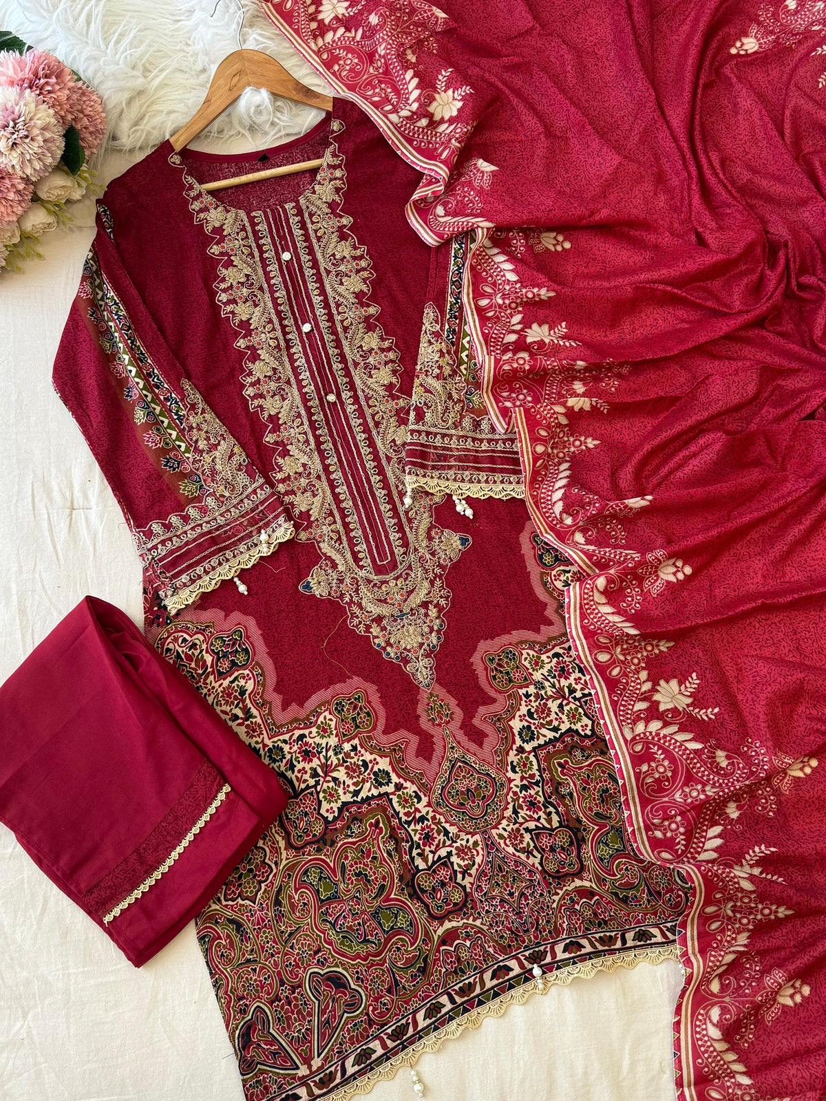 Red Casual Pakistani Outfit 2201