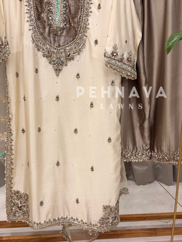 Velvet Yoke Embroidered Suit