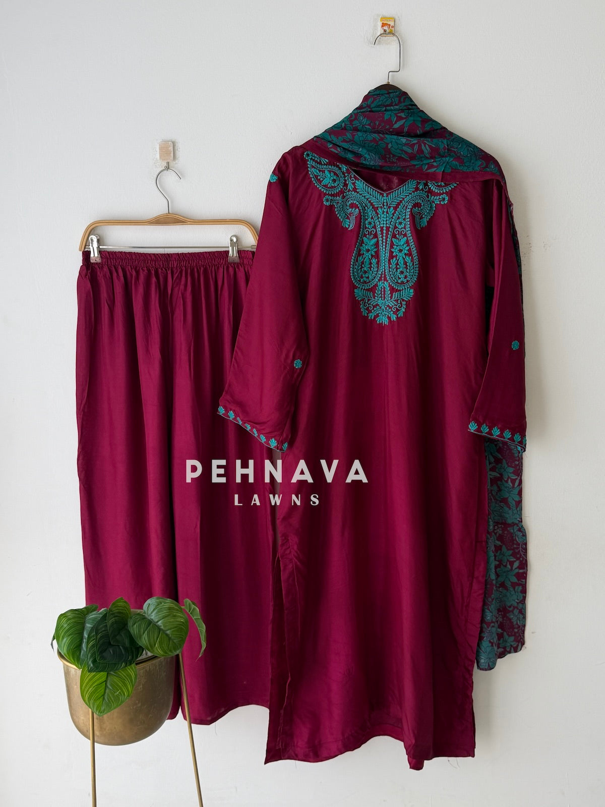 Embroidered Yoke Three Piece Ensemble-6210