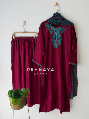 Embroidered Yoke Three Piece Ensemble-6210