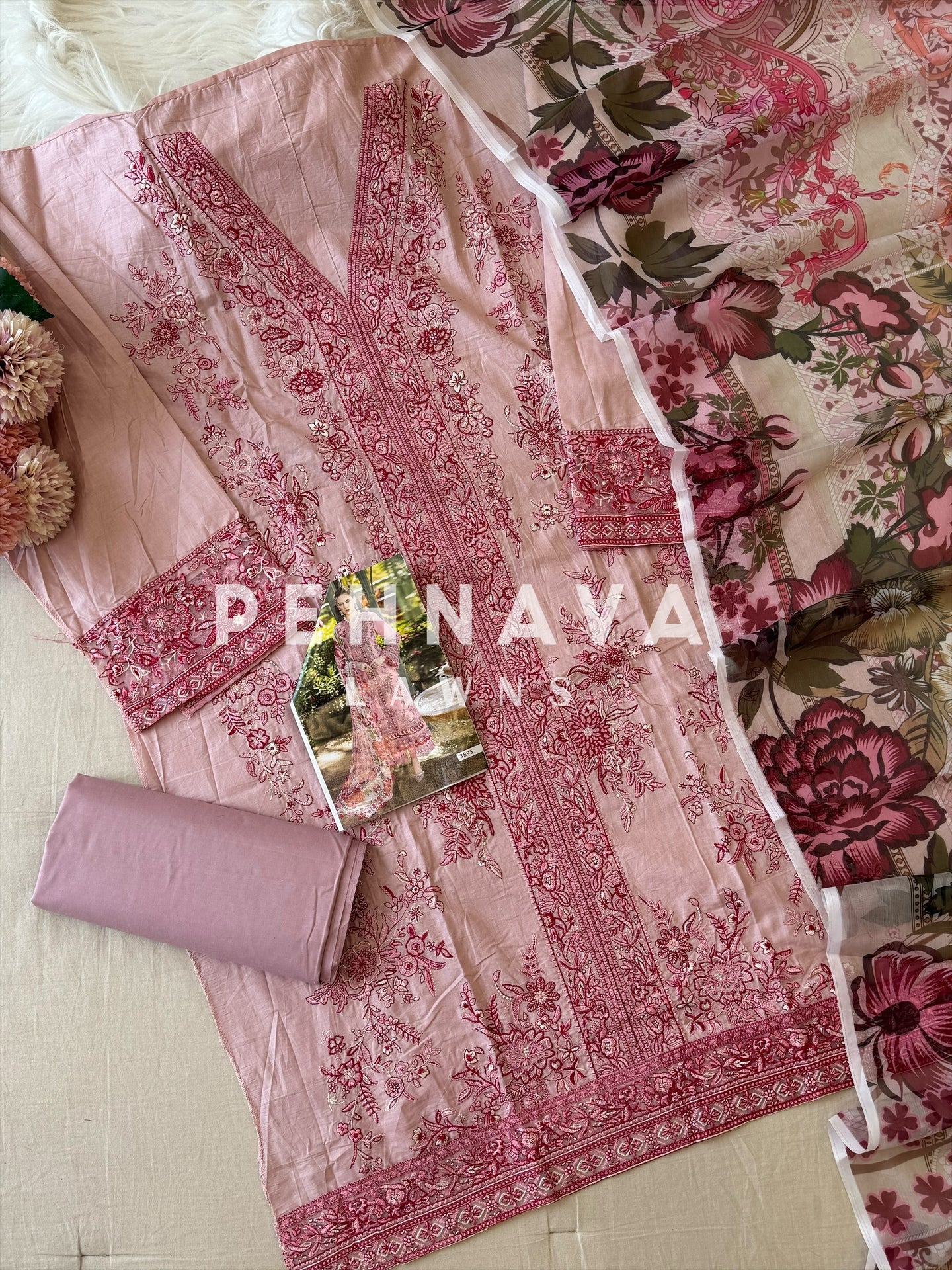 Cotton Embroidered Suit with dupatta option-3895