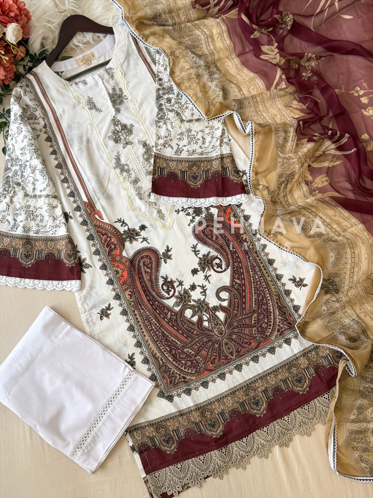 Paki Printed casual suit with chiffon dupatta 11285C