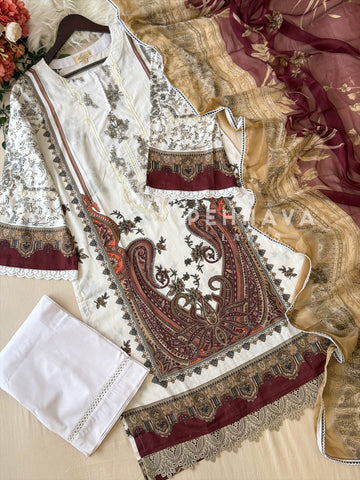 Paki Printed casual suit with chiffon dupatta 11285C