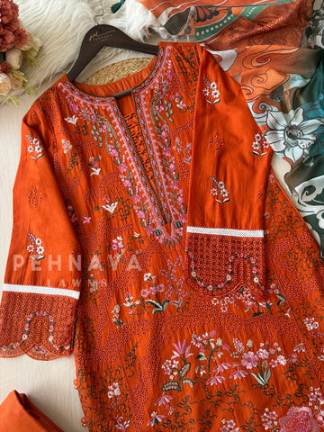 Rust Bloom Cotton Set-4054 - Pehnava Lawns