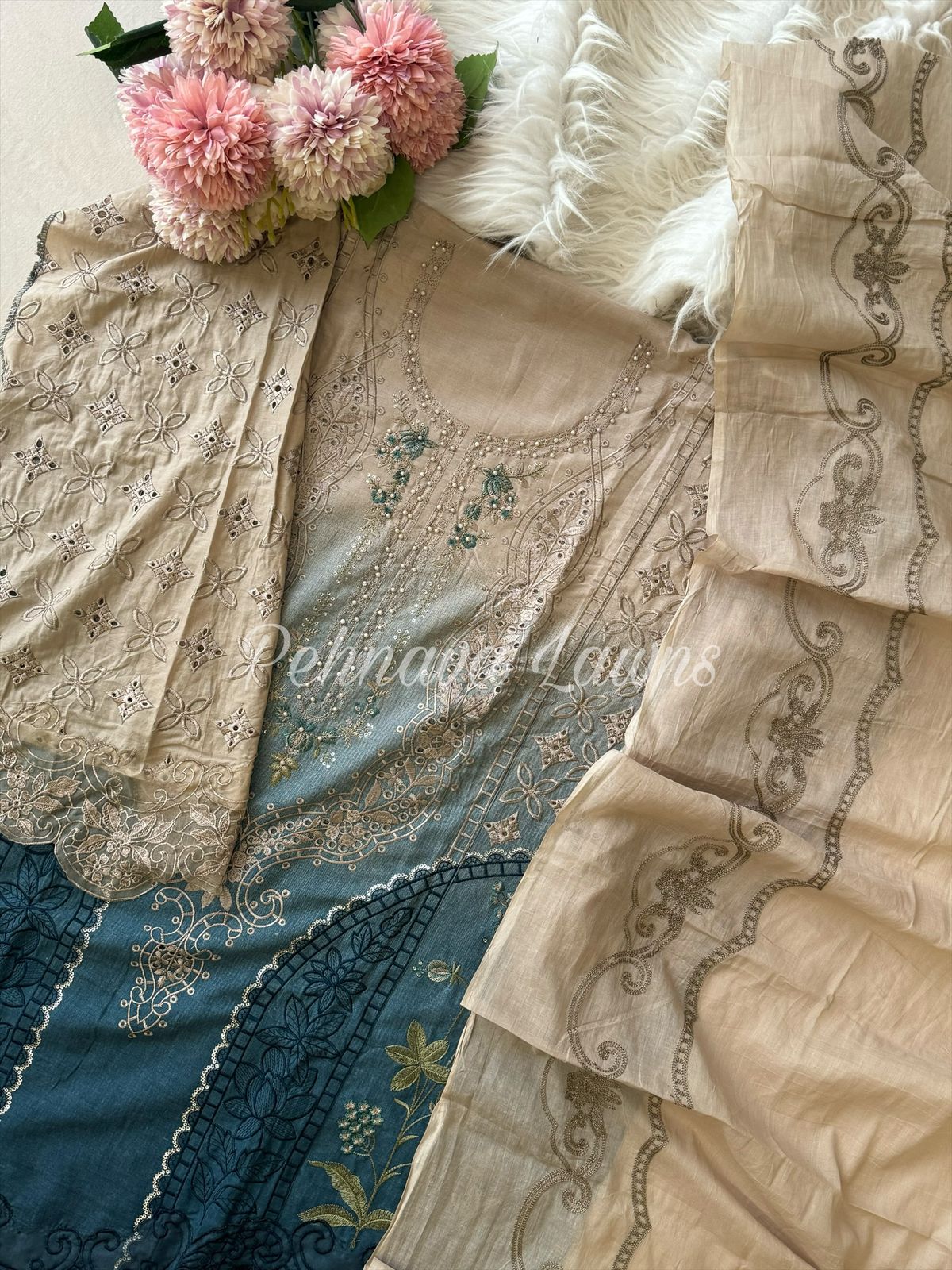 Cotton Embroidered Suit with Cotton Dupata