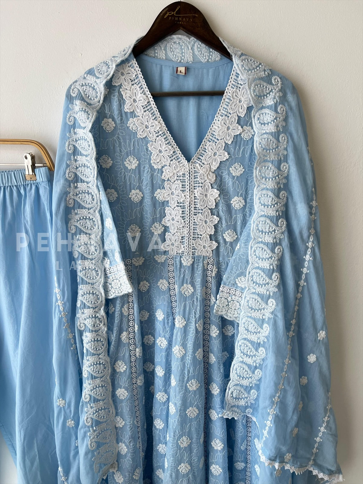 Blue Embroidered Three Piece Suit