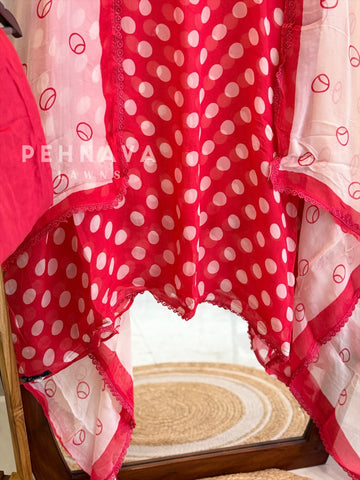 Polka Dot Unstitched Suit-3584