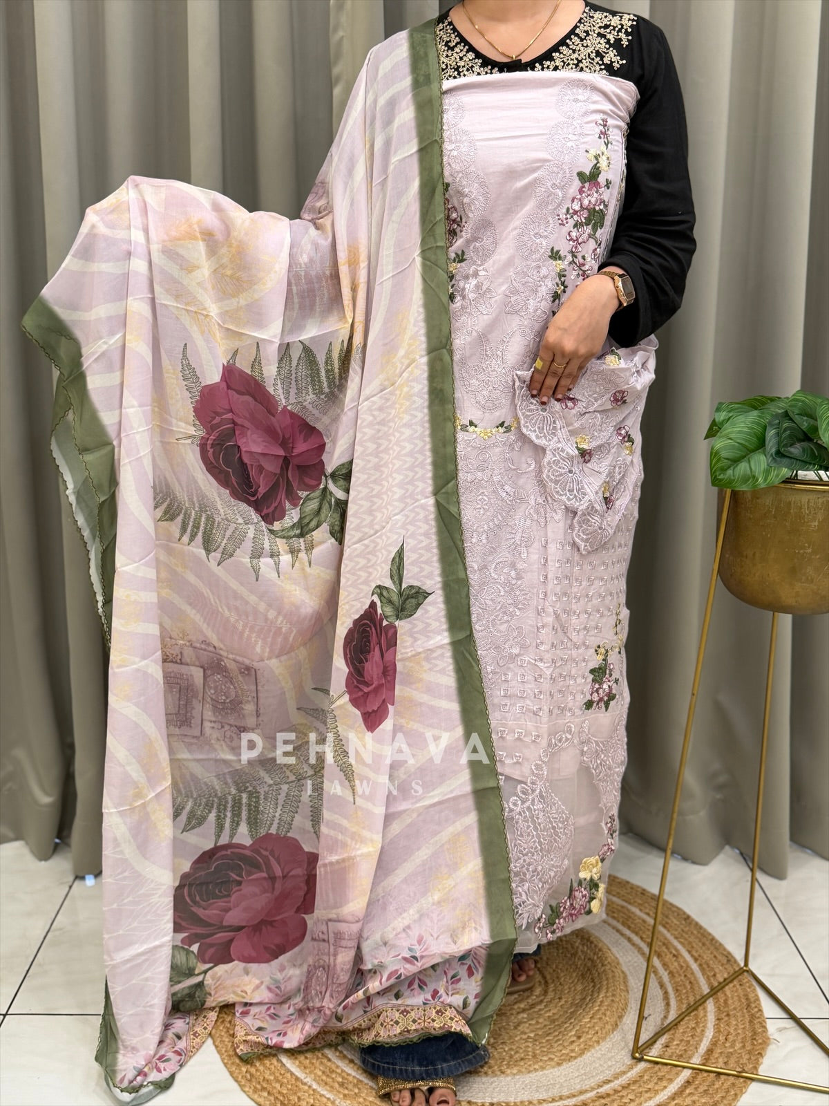 Embroidered Semi Stitched Suit
-3907