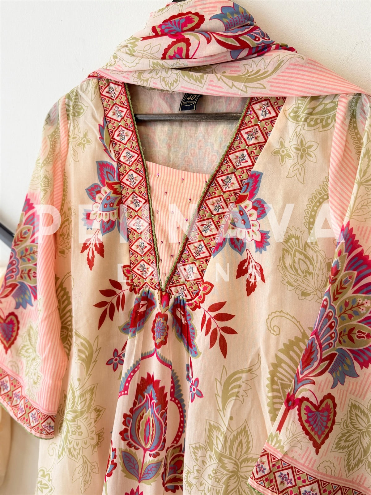 Cotton A-line Printed suit-4173