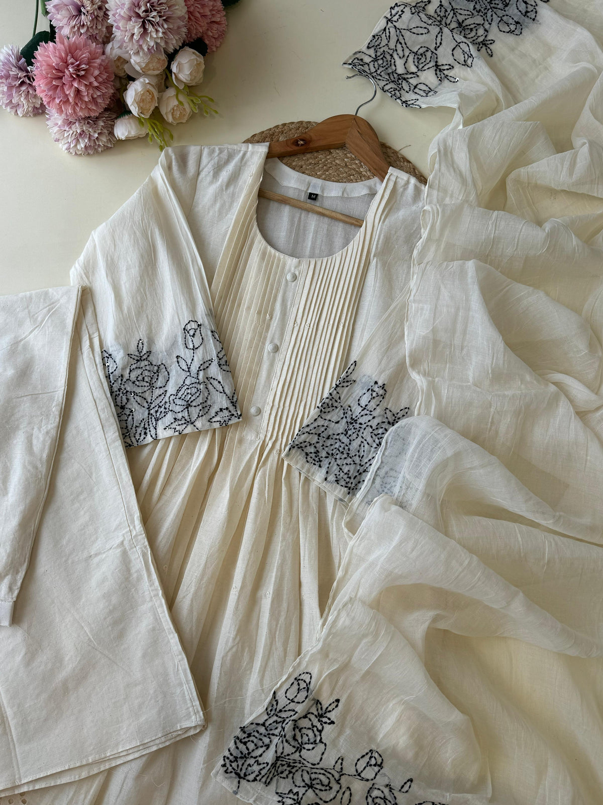 Cotton suit with knot-work detailings-4049 - Pehnava Lawns