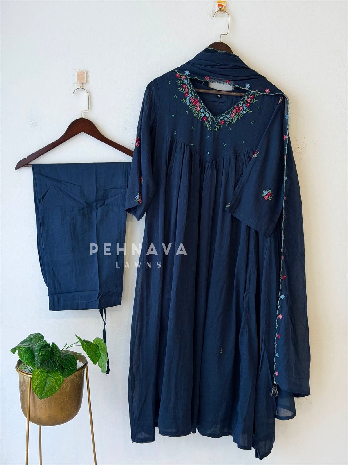 Thread Embroidered Cotton Suit Set-B275